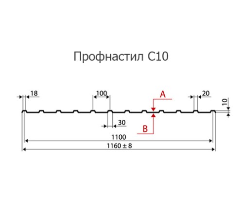 Продольно гнутый профнастил для укрытий конвейеров С10ПГ-1160, 0,7, нержавеющий