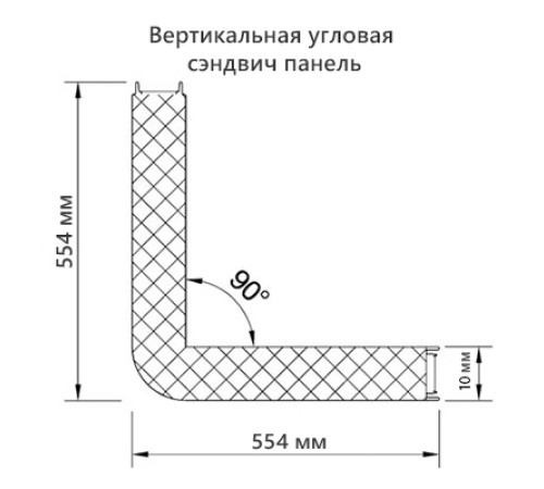 Угловая сэндвич-панель вертикальная из минеральной ваты, 0.5/0.5, ширина 1000 мм, толщина 10 мм, RAL5002