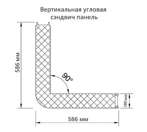 Угловая сэндвич-панель вертикальная из минеральной ваты, 0.5/0.5, ширина 1000 мм, толщина 180 мм, RAL7024