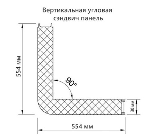 Угловая сэндвич-панель вертикальная из минеральной ваты, 0.5/0.5, ширина 1000 мм, толщина 30 мм, RAL6018