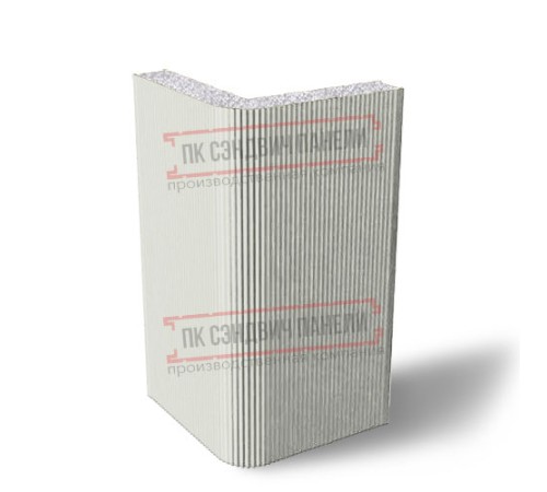 Угловая сэндвич-панель вертикальная из пенополистирола, 0.5/0.5, ширина 1000 мм, толщина 60 мм, RAL9002