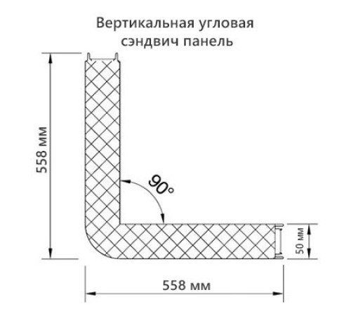 Угловая сэндвич-панель вертикальная из пенополистирола, 0.5/0.5, ширина 1000 мм, толщина 50 мм, RAL6018