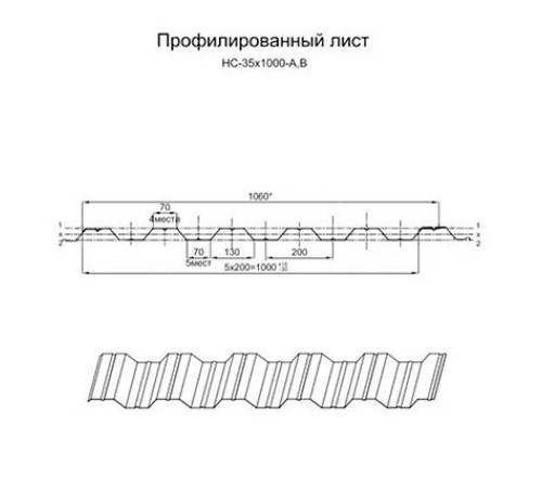 Профнастил нержавеющий НС35 0.75 AISI 316L
