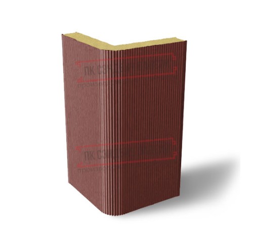 Угловая сэндвич-панель вертикальная из пенополиуретана, 0.5/0.5, ширина 1000 мм, толщина 30 мм, RAL3009