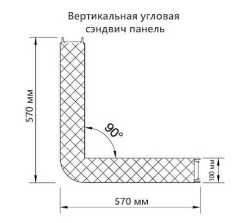 Угловая сэндвич-панель вертикальная из минеральной ваты, 0.5/0.5, ширина 1000 мм, толщина 100 мм, RAL6002
