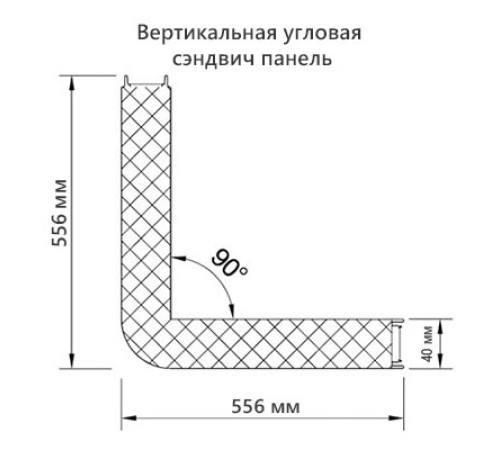 Угловая сэндвич-панель вертикальная из пенополиуретана, 0.5/0.5, ширина 1000 мм, толщина 40 мм, RAL3020