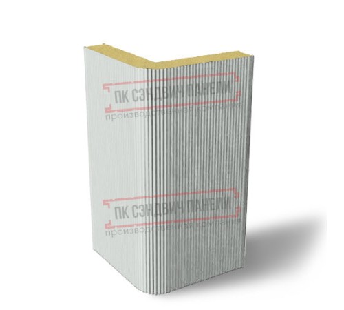 Угловая сэндвич-панель вертикальная из пенополиуретана, 0.5/0.5, ширина 1000 мм, толщина 100 мм, RAL7047
