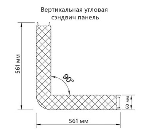 Угловая сэндвич-панель вертикальная из пенополиуретана, 0.5/0.5, ширина 1000 мм, толщина 60 мм, RAL1015