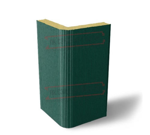 Угловая сэндвич-панель вертикальная из пенополиуретана, 0.5/0.5, ширина 1000 мм, толщина 60 мм, RAL6005