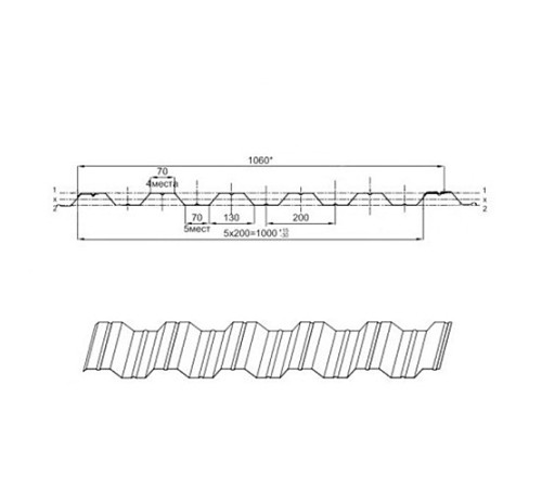 Профнастил НС35ПГ-0.65, Ширина-1100, Полиэстер RAL5005